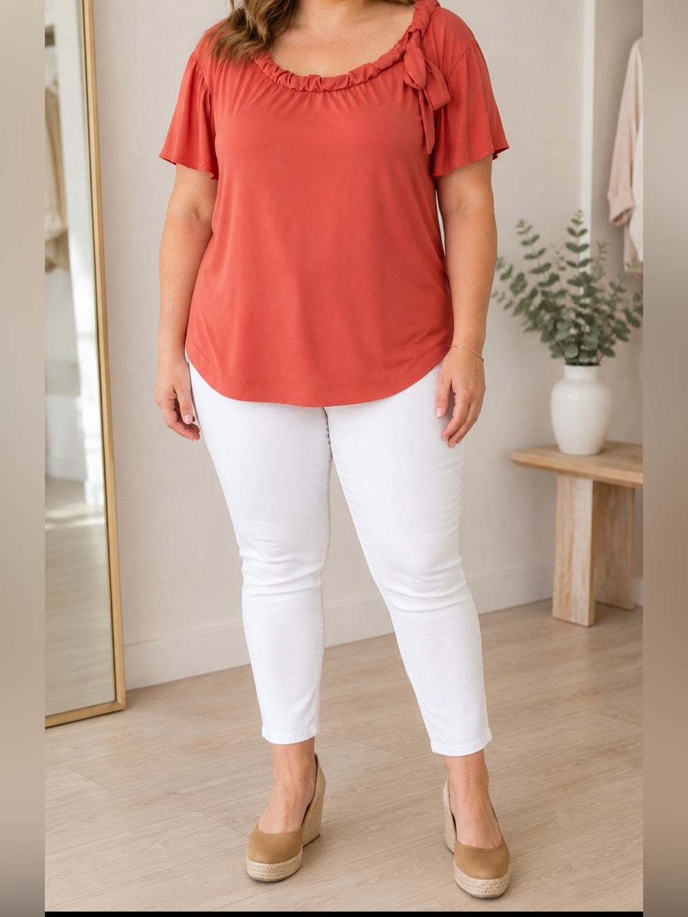 Merona Women’s Dusty Rose  Short-Sleeve Ruffle Neck Top Size XL